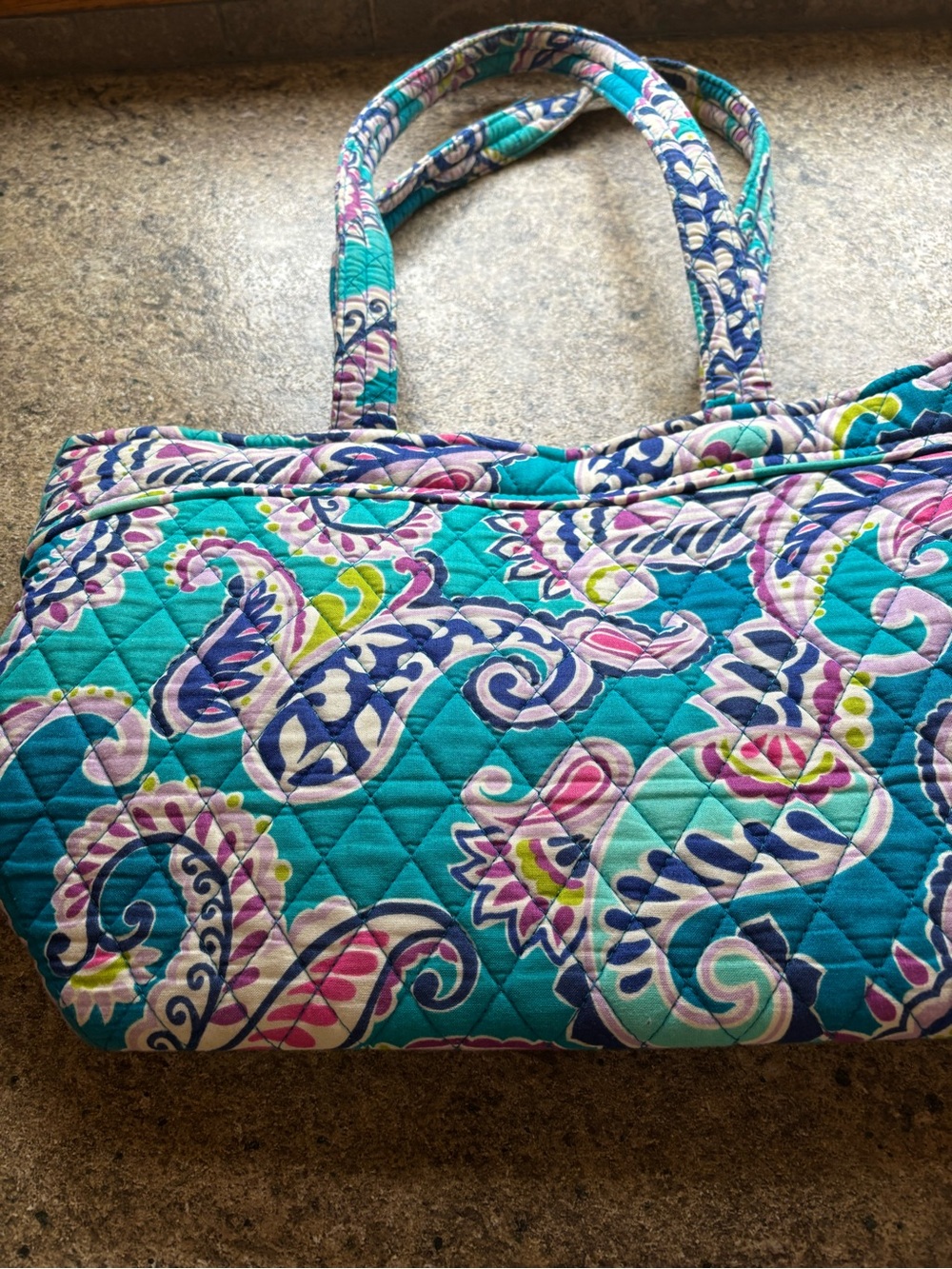 Vera Bradley Teal, Navy & Pink Quilted Paisley Tote